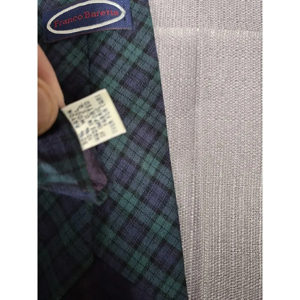 Franco Baretta Tie Mens Green Blue Tartan Plaid 100% Cotton Classic Necktie